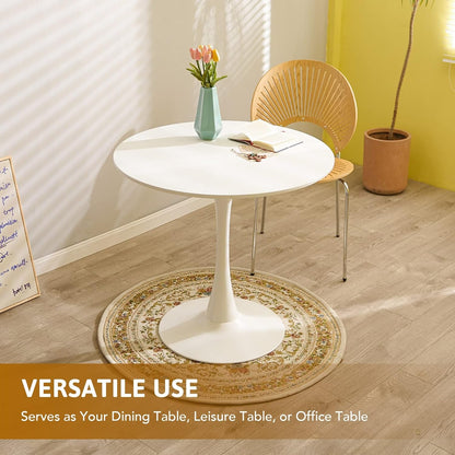 VONLUCE Modern Round Dining Table, 32 inch Kitchen Table Tulip Table with MDF Table Top and Steel Pedestal, Bistro Table for Living Room Breakfast Nook Bar Patio More, 100 kg Cap. Seats 2-4, White