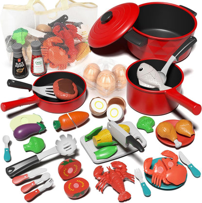 Lehoo Castle Play Kitchen Accessories, Play Pots and Pans Sets for Kids Kitchen, Play Food Sets for Kids, Kitchen Play Set Toddler Cooking Set, Toy Foods for Toddlers 3-5 Girls