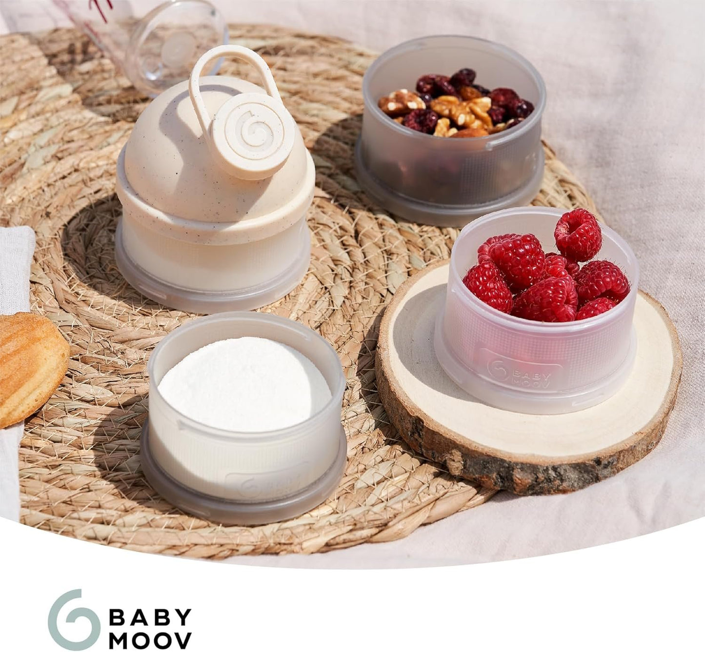 Babymoov Babydose Formula Dispenser On-the-Go, BPA-Free Baby Formula and Snack Container, Travel Essential, 4 Airtight Compartments, XL Capacity, Ergonomic, Dishwasher-Safe, Made in France, Beige