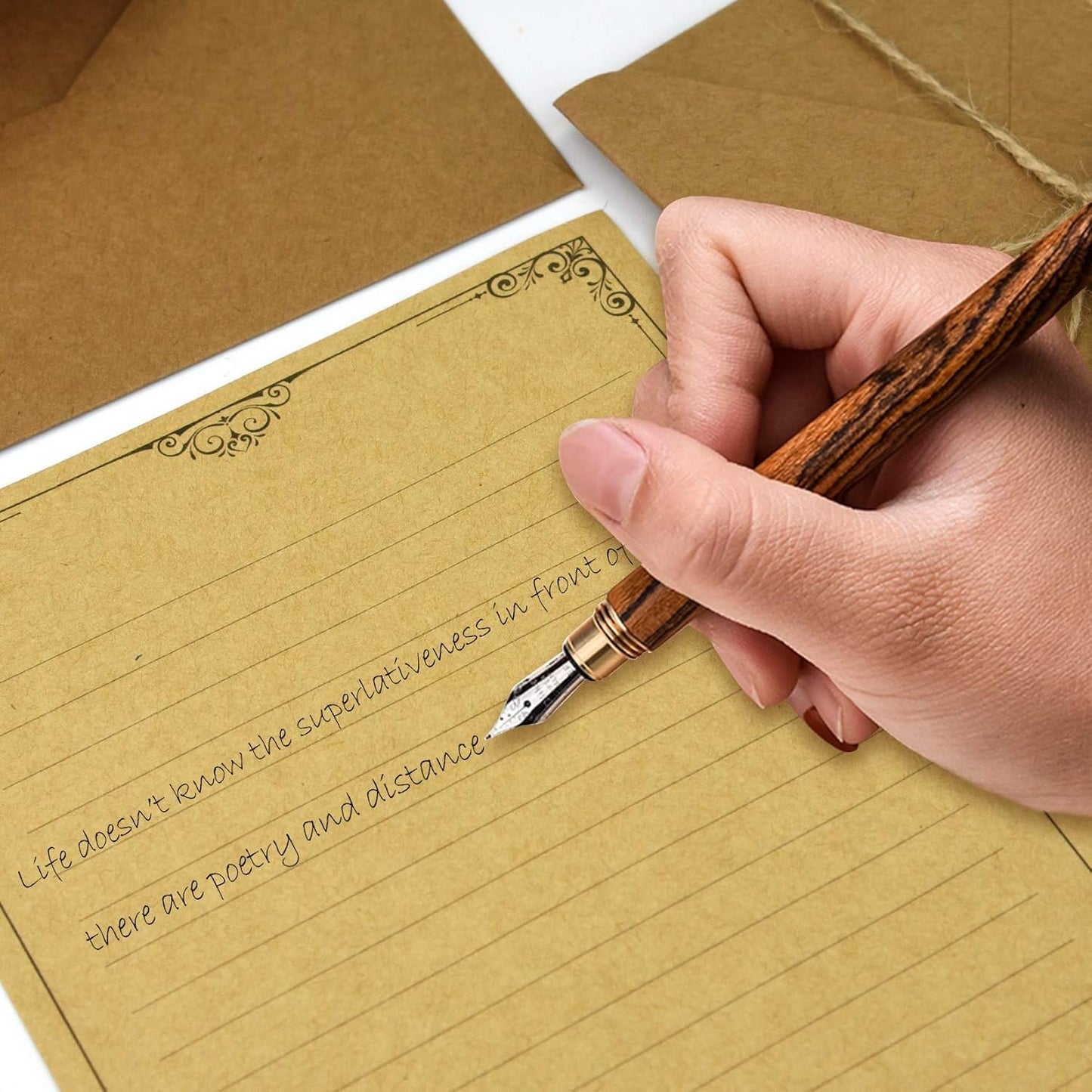 Dxhycc 6 Set Vintage Stationary Paper and Envelopes Set, 24 Sheets of Vintage Letter Papers, 12 Envelopes, 12 Hemp Ropes, 12 Retro Keys, 12 Sealing Stickers