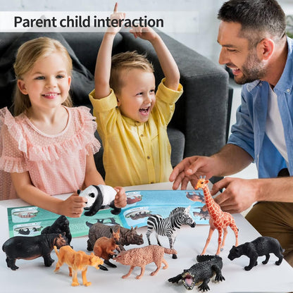 EnAuRoL 31 Pcs Safari Animals Playset with 24 Realistic Plastic Animals Figures, Miniature Animals Toy Suitable for Cake Toppers or Cupcake Toppers, Ideal Gift for Age Kids, Boys & Girls