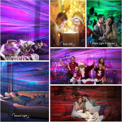 YunLone Star Projector Galaxy Projector with 33 Lights, Smart Aurora Lamp Projector 8 White Noise Sound Machine Night Light Projector with Bluetooth Speaker IR Remote Timer for Bedroom/Game Room/Party