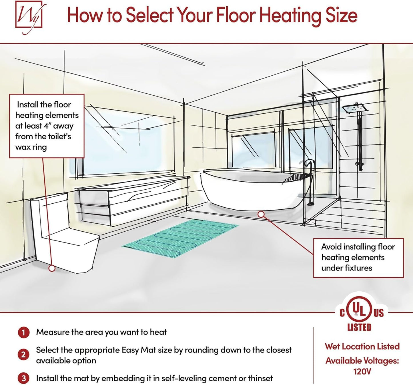 WarmlyYours Heated Floor Mat Kit 3 x 8 ft. - Electric Radiant Heating System for Fast, Even Warmth Under Tile, Stone - with nTrust 2.0 LED Touch Thermostat (TempZone Easy Mat)