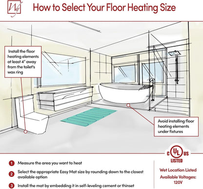 WarmlyYours Heated Floor Mat Kit 3 x 8 ft. - Electric Radiant Heating System for Fast, Even Warmth Under Tile, Stone - with nTrust 2.0 LED Touch Thermostat (TempZone Easy Mat)