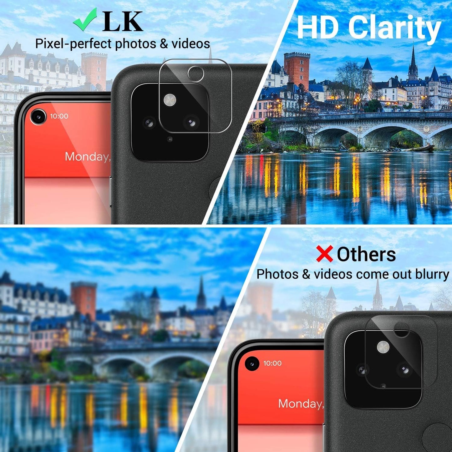 LK [6 Pack] 3 Pack Screen Protector for Google Pixel 5 + 3 Pack Camera Lens Protector, Anti-Scratch, Easy-Installation Tool, Tempered Glass 9H Hardness for Google Pixel 5