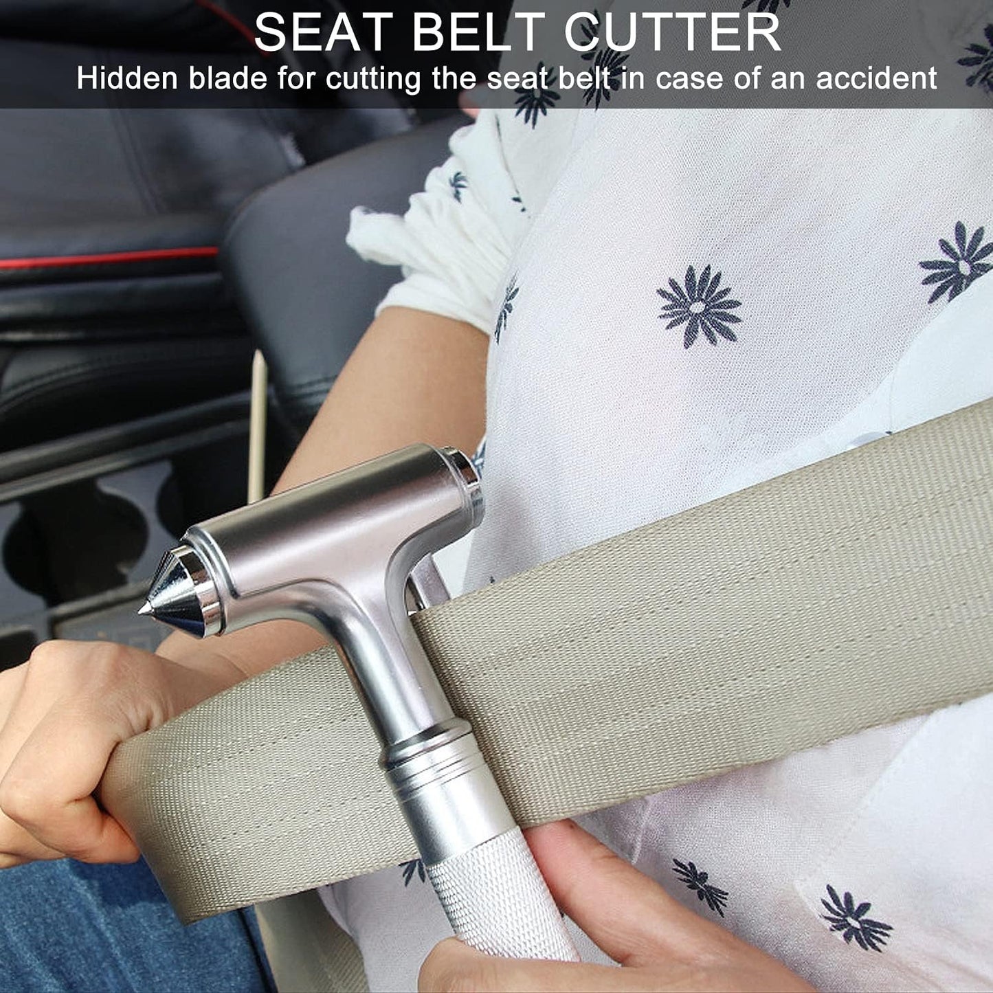 Premium Car Glass Breaker with Seat Belt Cutter - Automotive Safety Hammer - Emergecy Escape Tool, Car Autoaccessory Metal Window Hammer, Vehicle Hard Aluminium Alloy Head Design