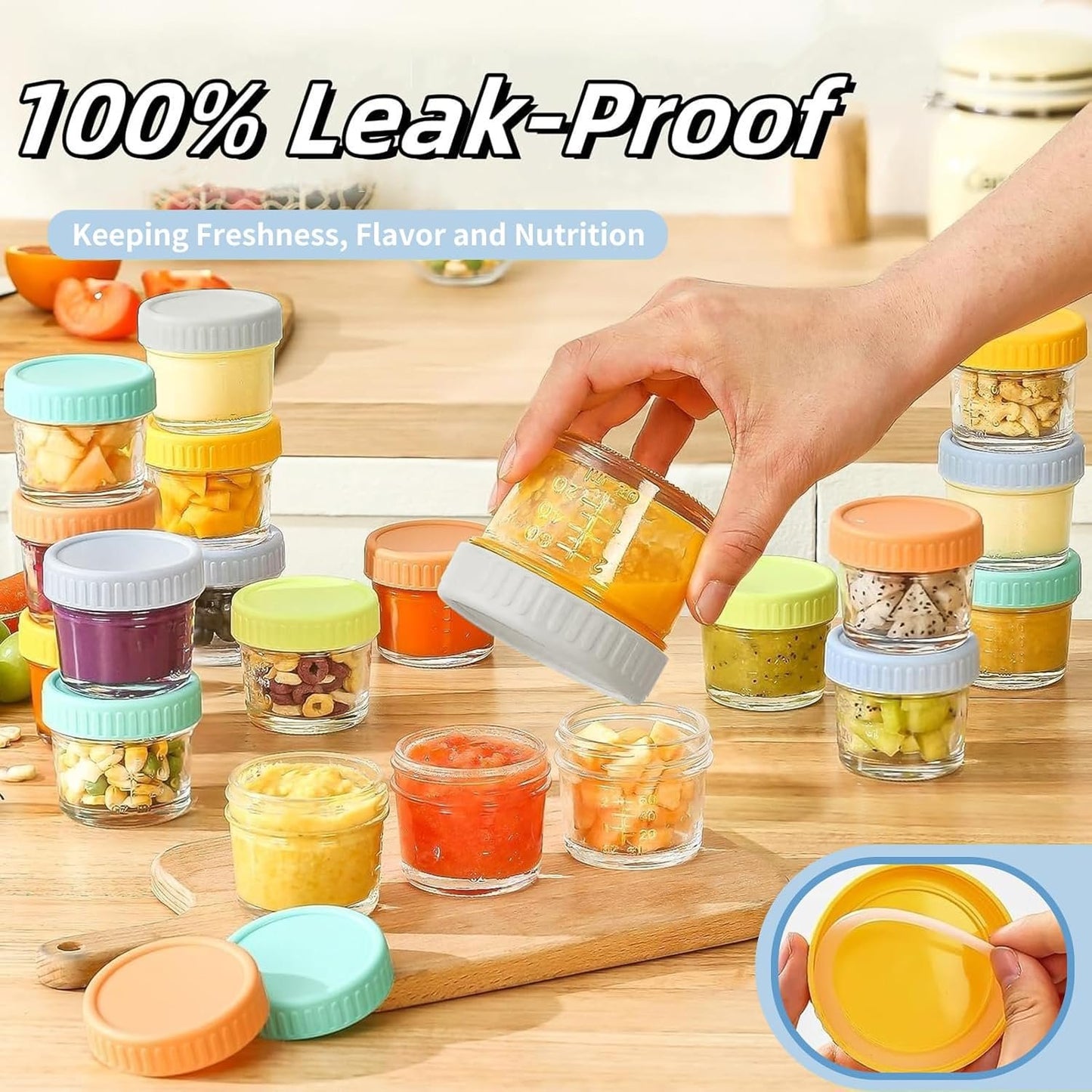 TFMODBFA 24 Pack Glass Baby Food Storage Containers, 4oz Baby Food Jars with Airtight Lids, Small Containers Freezer Storage with Airtight Lids Leak Proof for Baby Food