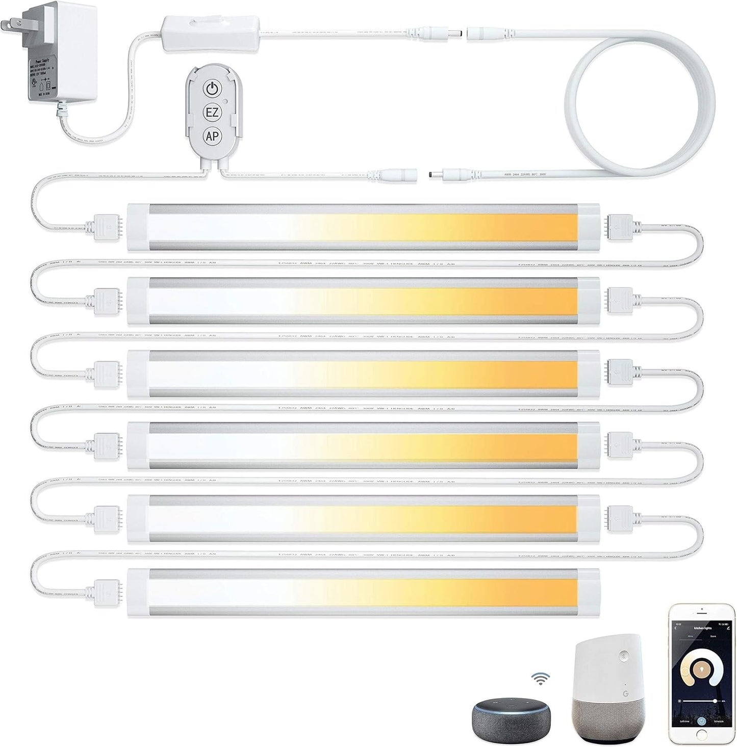 Under Cabinet Lighting Plug in Work with Smart App,Alexa & Google,LED Cabinet Strip Lights Linkable with Timer,2700-6500k Temp,Under Counter Light Fixtures for Kitchen,Book Shelf,Display Case,6pcs