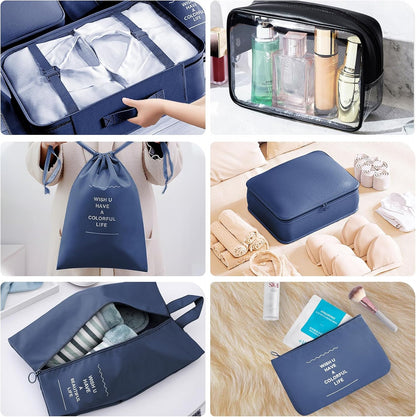 10 Pieces Clothes Pockets Set Travel Cubes Cosmetic Bags Waterproof Storage Bags Travel Accessories (Navy)