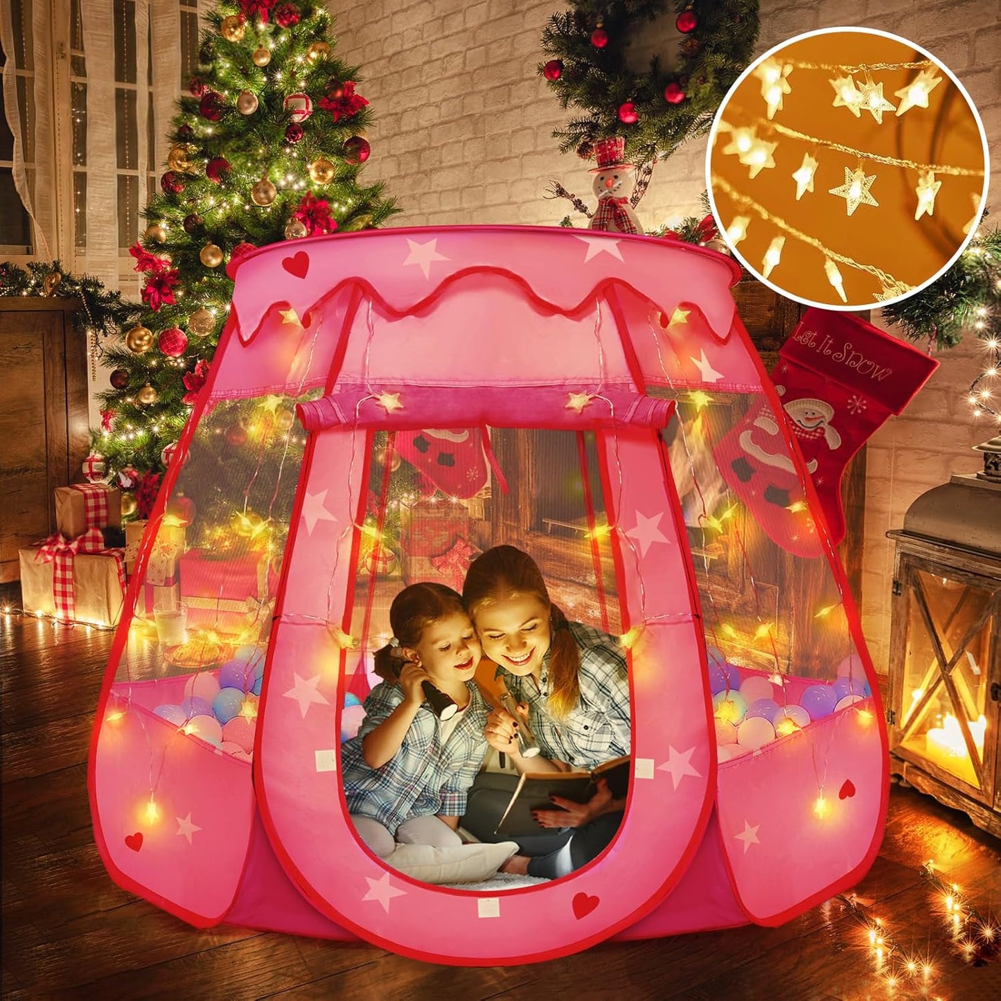 TooyBing Pop Up Princess Tent with Star Light, Toys for 1 2 3 Year Old Girl Birthday Gift, Ball Pit for Baby 12-18 Month, Foldable Kids Play Tent for Toddler 1-3, One Year Old Girl Toy Indoor Outdoor