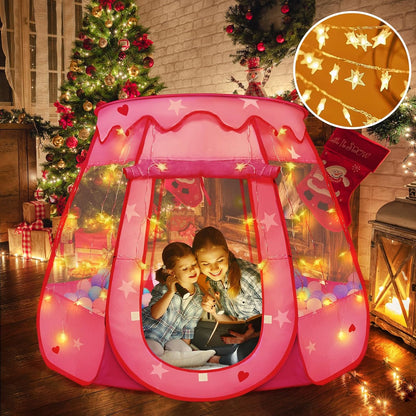 TooyBing Pop Up Princess Tent with Star Light, Toys for 1 2 3 Year Old Girl Birthday Gift, Ball Pit for Baby 12-18 Month, Foldable Kids Play Tent for Toddler 1-3, One Year Old Girl Toy Indoor Outdoor
