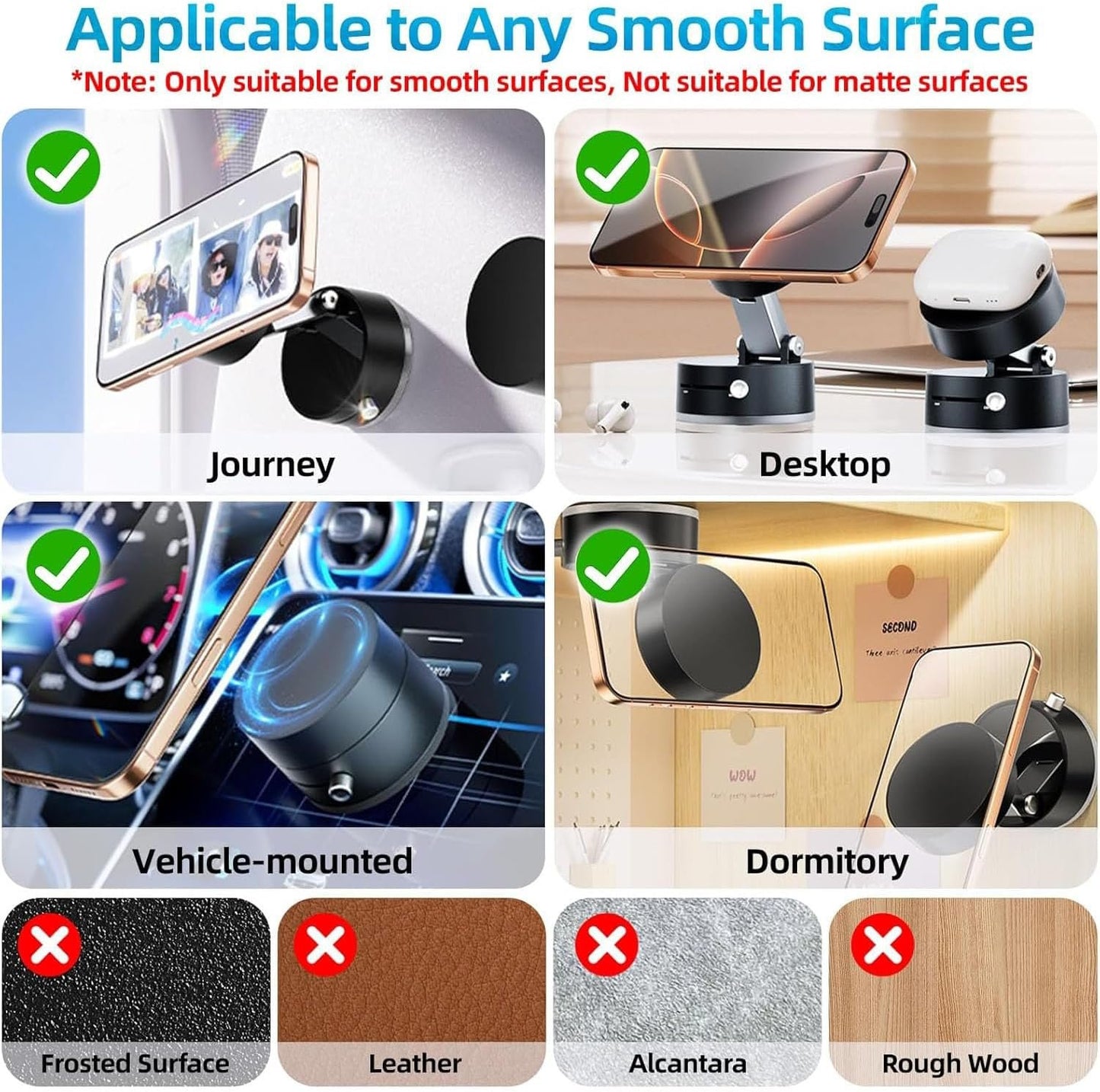 Magnetic Car Phone Holder with Strong Suction Cup, Universal Mobile Phone Holder 360° Rotatable and Foldable, Compatible with All Smartphones for Car, Home, Gym (White)