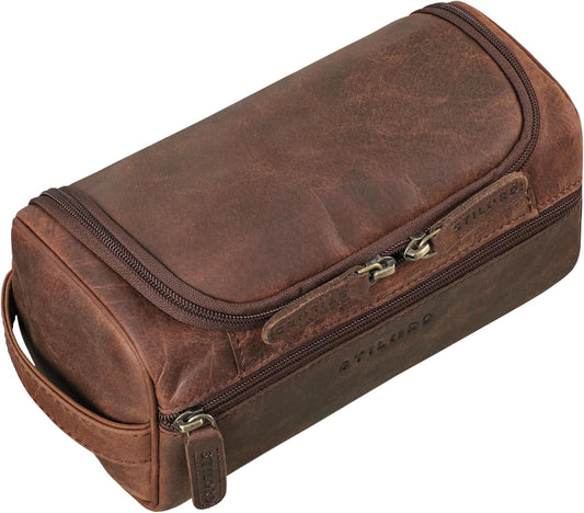 STILORD 'Rowan' Toiletry Bag for Hanging Beauty Case for Men Leather Makeup Bag for Women Leather Travel Kit Makeup Bag Vintage, Zamora-Brown, S, Beauty Case