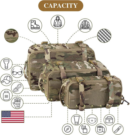 PETAC GEAR 3 PCS Tactical Modular Packing Cubes, Large Capacity Mesh Storage Bag,Outdoor Travel Organize Storage Pouches Bags., camouflage, Large, Quick Dry Mesh