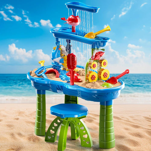 Kids Sand Water Table Toys for Toddlers, 3-Tier Outdoor Sand and Water Play Table Toys for Toddlers Kids, Kids Beach Toys Activity Sensory Play Table Beach Summer Outside Toy for Toddler Age 3-5