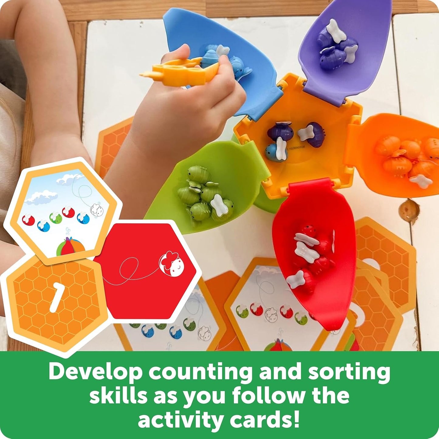 Learning Resources Blooming Balance Bees Fine Motor Sorting Eco Friendly Set - Preschool Learning Activities for Kids Ages 3+, Montessori Toys for Toddlers