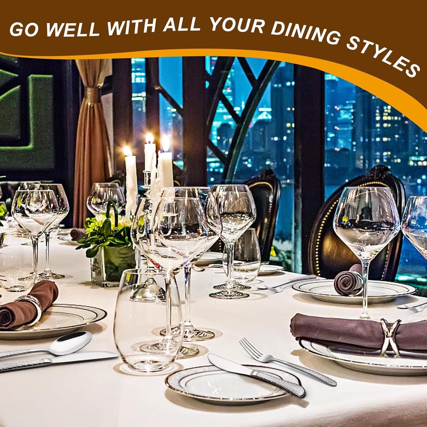 40-Piece Hammered Silverware Set, Stainless Steel Heavy Duty Flatware Set for 8, Food-Grade Tableware Cutlery Set, Utensil Sets for Home Restaurant, Mirror Finish, Dishwasher Safe