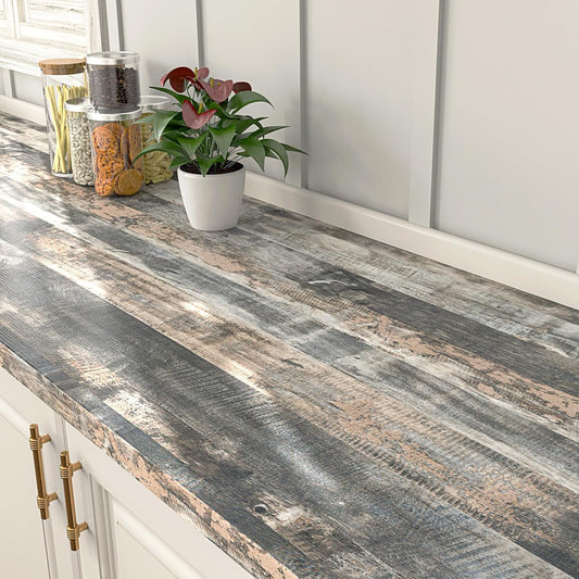 FunStick Wood Effect Adhesive Paper for Grey Table Wood Wallpaper Panel Wall Sticker Bedroom Kitchen Grey Adhesive Film for Furniture Wood Panel 30 cm x 5 m