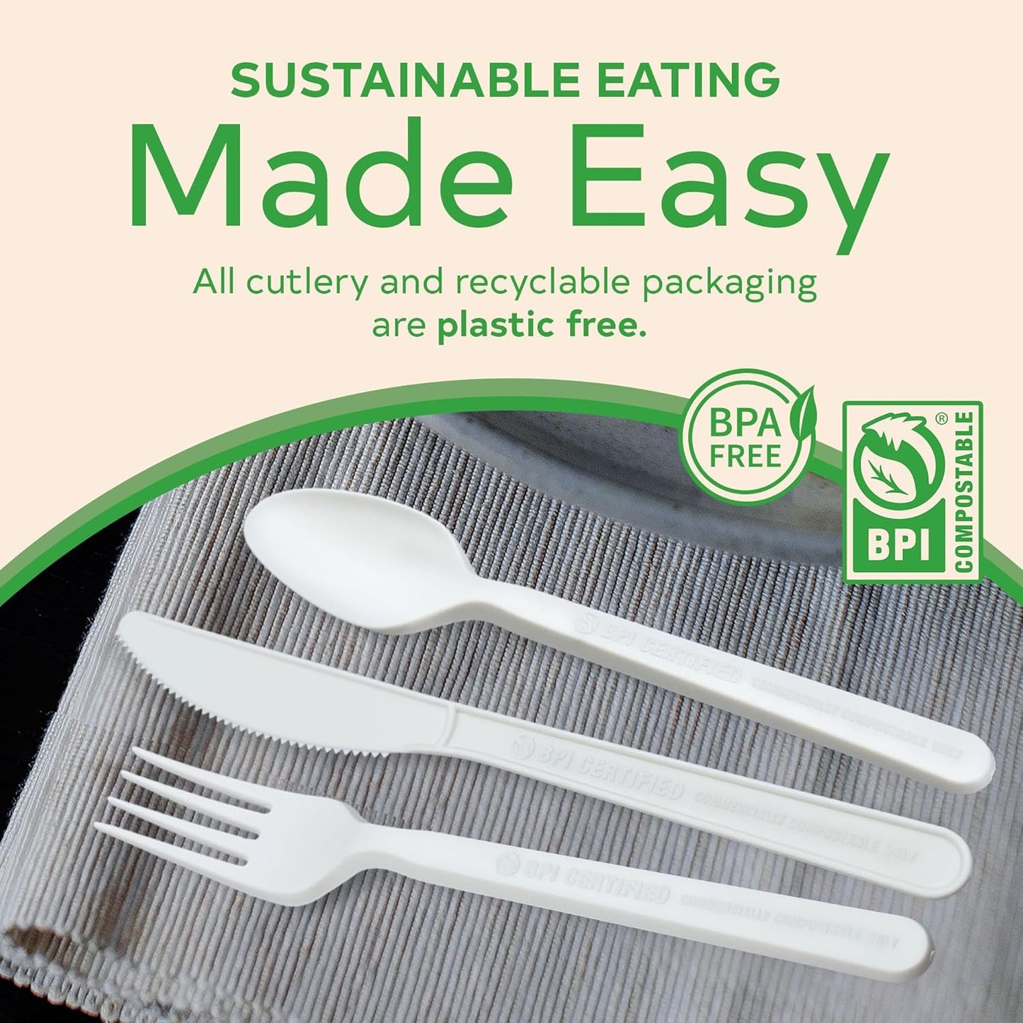Treeatery - Compostable Cutlery Set, Plant-Based Disposable Utensils, Dishwasher-Safe Silverware, 380-Piece Set, Plant a Tree With Every Box, Ivory White