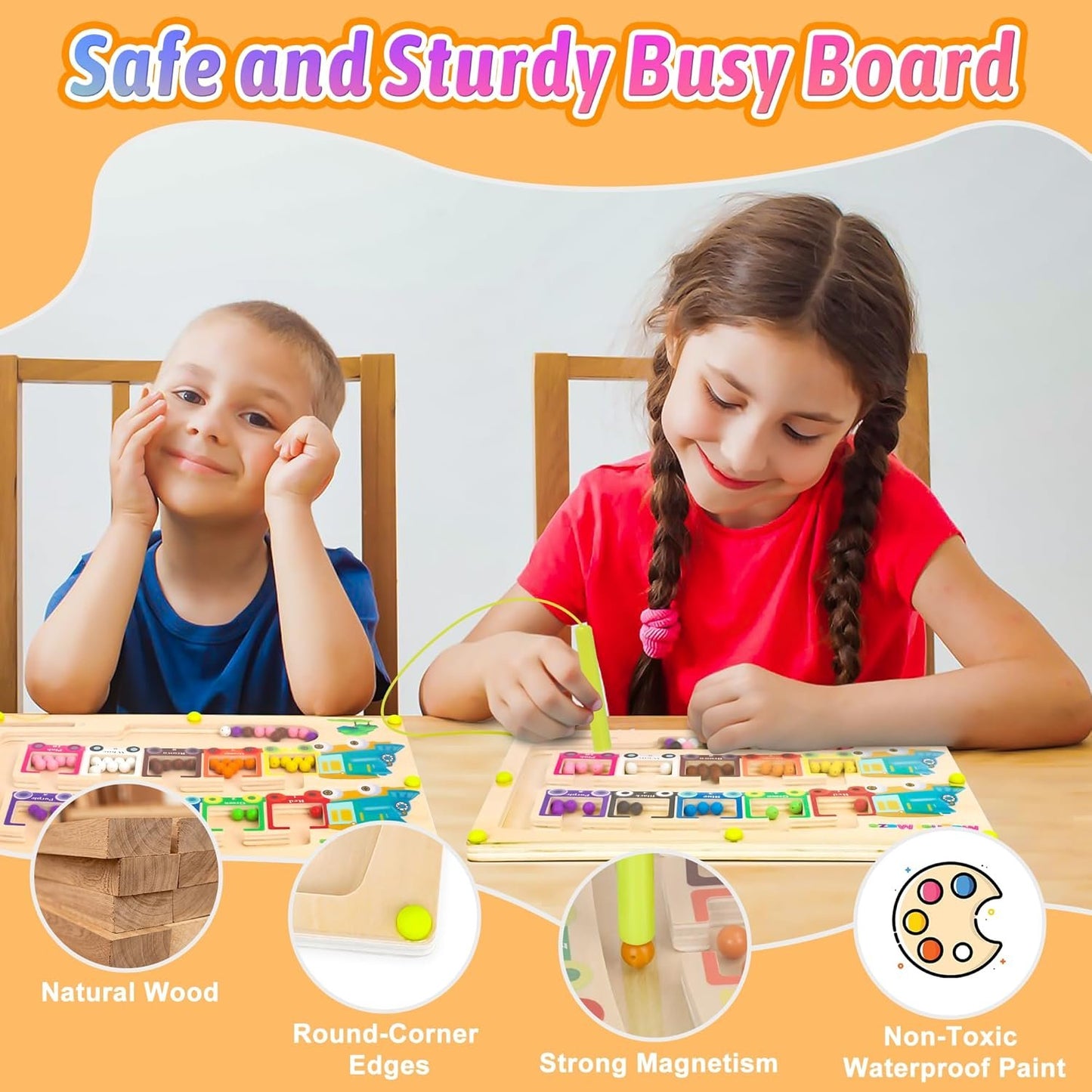 Vindany Magnetic Color and Number Maze Montessori Toys Wooden Magnet Board Puzzles Toddler Activities Learning Counting Matching Games Montessori Toys (Magnetic Color and Number Maze)