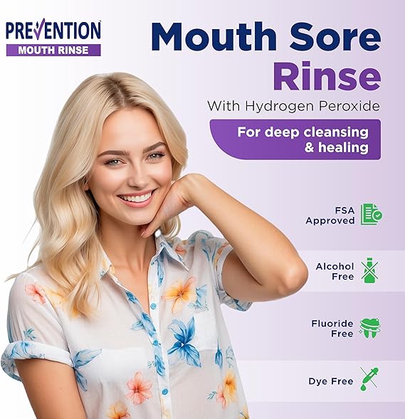 Prevention Mouth Sore Mouth Rinse, Canker Sore Treatment, Oral Pain Relief Mouthwash for Ulcers and Sores, Braces, with Hydrogen Peroxide, Alcohol-Free, Fluoride Free, 16 oz, Soothing Mint, 1 Pack