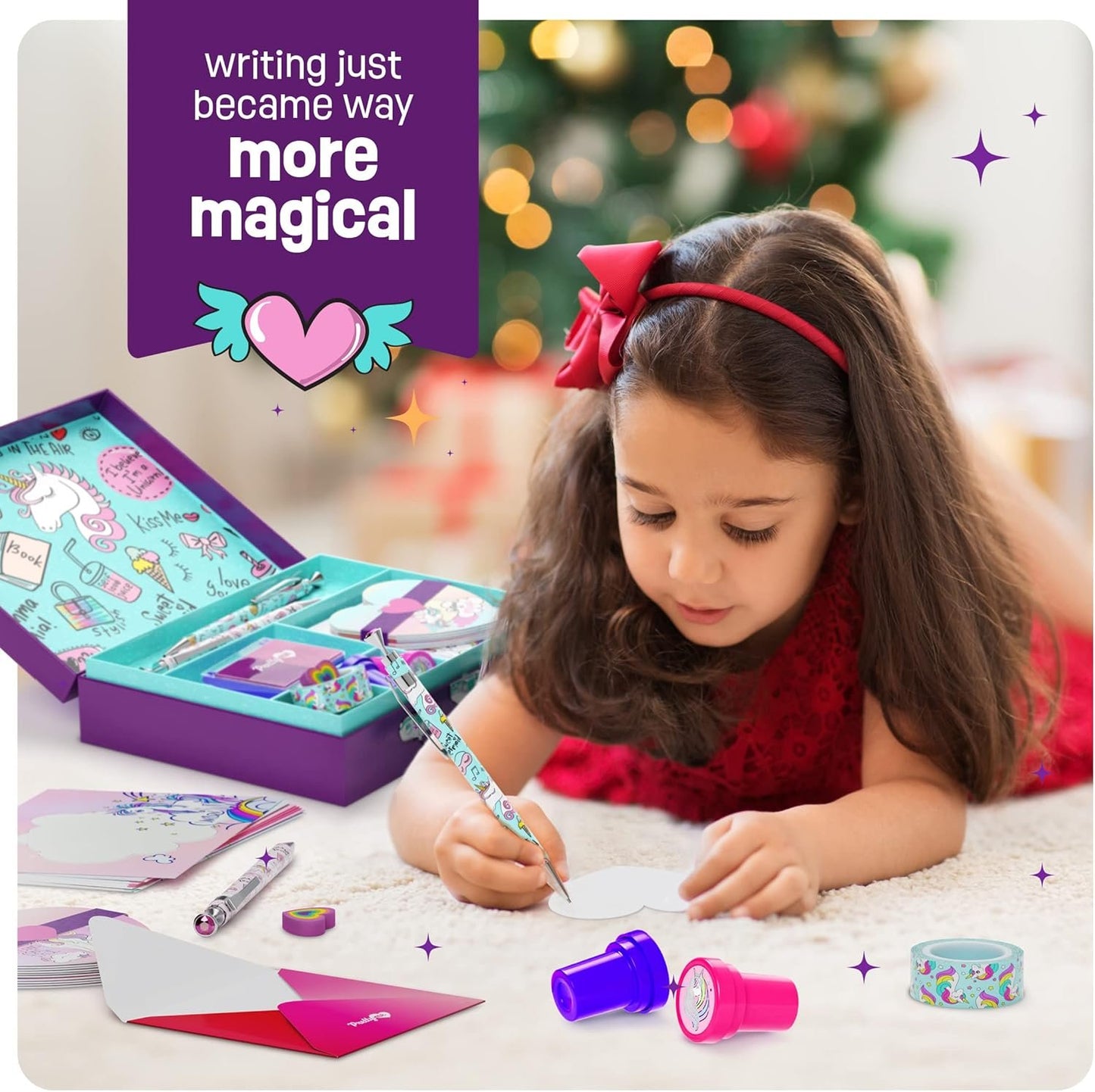 Unicorn Stationery Set for Kids - Unicorn Gifts for Girls Ages 6, 7, 8, 9, 10-12 Year Old - Stationary Letter Writing Kit - Best Girl Birthday Gift - Preteen Craft Toys, Christmas Presents