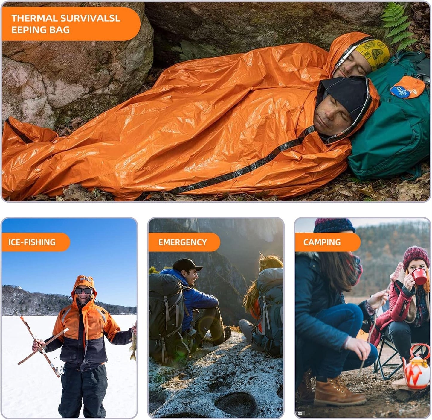 Emergency Sleeping Bag, Survival Sleeping Bag, Survival Bivvy Bag,Waterproof Emergency Blanket, Warm Tube Tent, Ultralight, Heat-Repellent, Cold Protection, Rescue Tent for Outdoor Use (1PC)