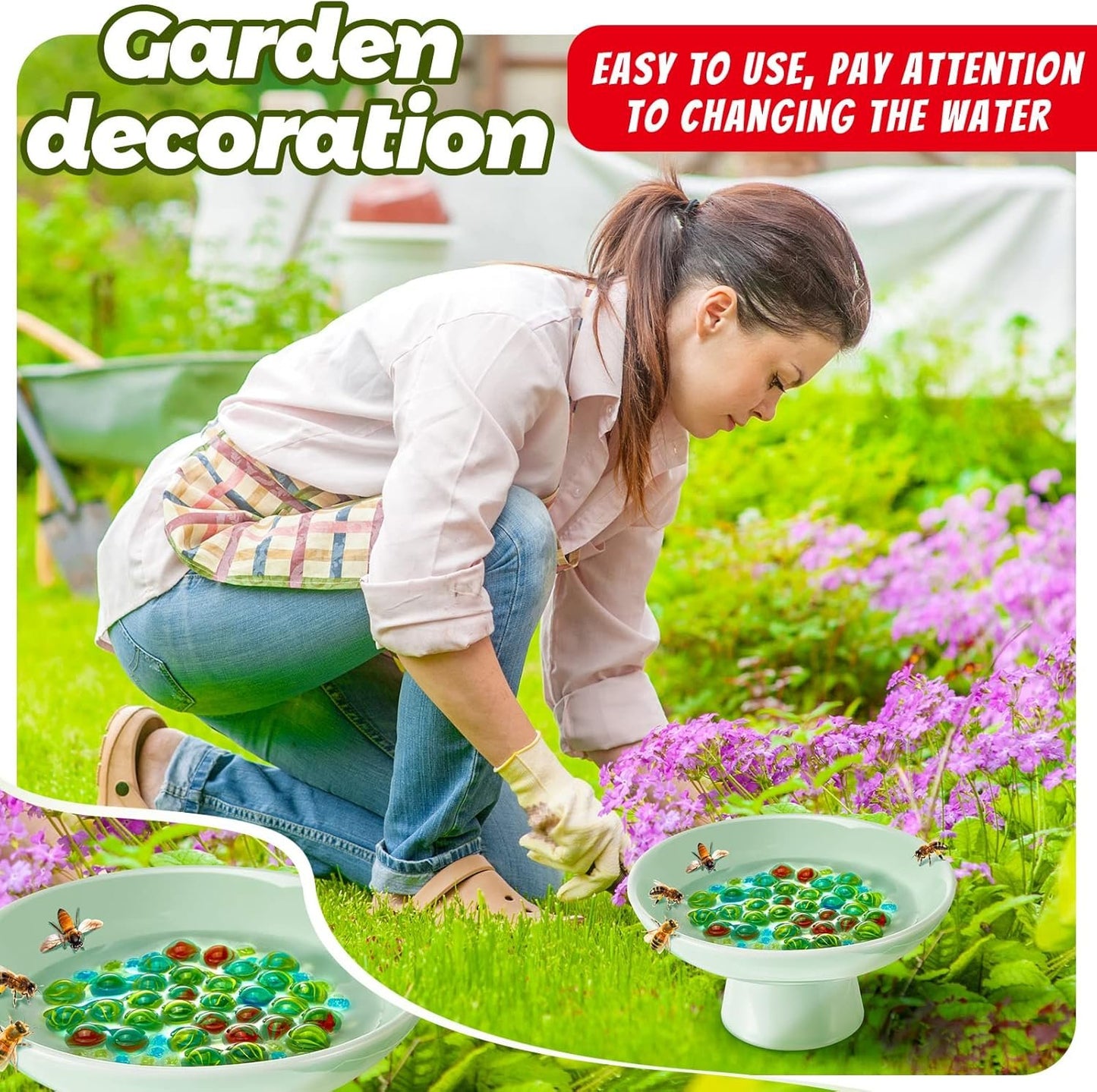2 Pcs Bee Watering Station Bee Watering Ceramic Bowl with 140 Glass Marbles Bee Cups for Garden Decorative Water Station for Home Yard Feeding Watering Bees Butterflies Beekeeping Equipment