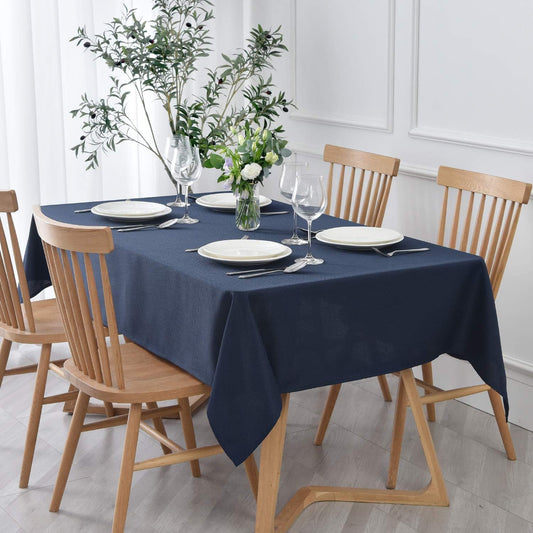 maxmill Rectangle Textured Tablecloth Waterproof Spillproof Wrinkle Free Table Cloth, Kitchen Dining Tabletop Decoration, Fabric Table Cover for Outdoor and Indoor Use, 52 x 70 Inch, Navy Blue