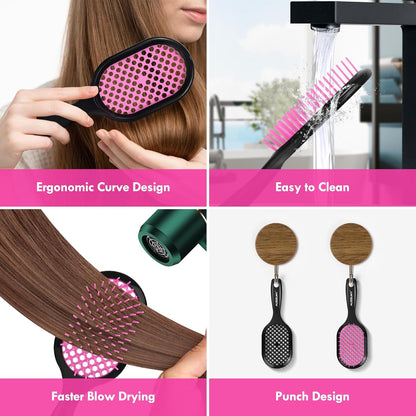 Vented Detangling Hair Brush - 2 Pack Detangler Hairbrush for Effortless Tangle Removal - Ultra-Soft Bristles -For Natural Curly Straight Wet Dry Damaged Hair for Women Men Kids - Blue & Pink