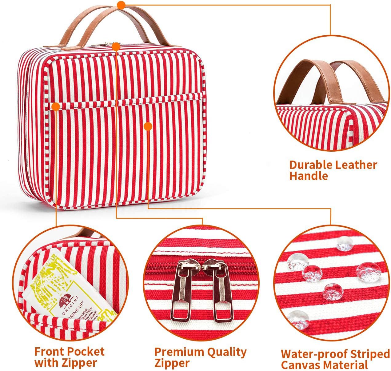 Hanging Travel Toiletry Bag, Large Capacity Cosmetic Waterproof Makeup Organiser for Women wit 4 Compartments 1 Sturdy Hook Travel Accessories Kit for Bathroom Shower（Red）