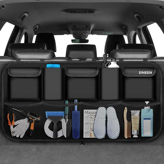 EINESIN Car Trunk Organizer, Auto Storage Bag with 9 Pockets, Car Trunk Bag with Strong Elastic, Magic Wand Structure for SUV (Black, 42.5 x 20.5 IN)