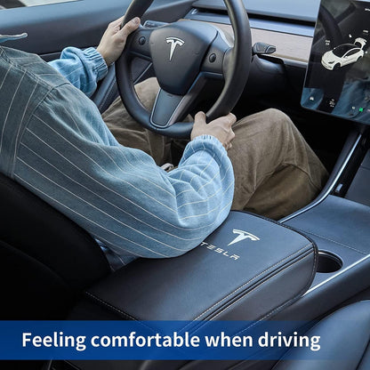 Car Armrest Cover for Tesla Model 3 Y Leather Center Console Armrest Box Cover Anti-Scratch Protector Pad Interior Accessories for Tesla Model 3 Model Y 2017-2026 (Black)