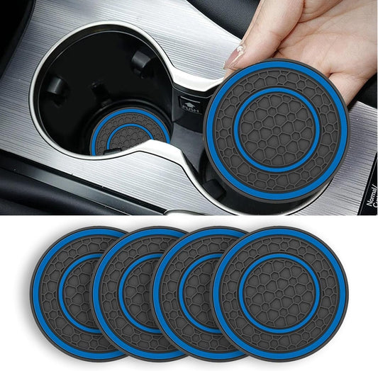 KAQISI 4 Pack Car Coasters for Cup Holder, 2.75 Inch No-Slip Anti Dust Insert Coaster, Universal Auto Waterproof Coasters Silicon Insulation Cup Mats for Woman Man, Suit for Vehicle Interior (Blue)