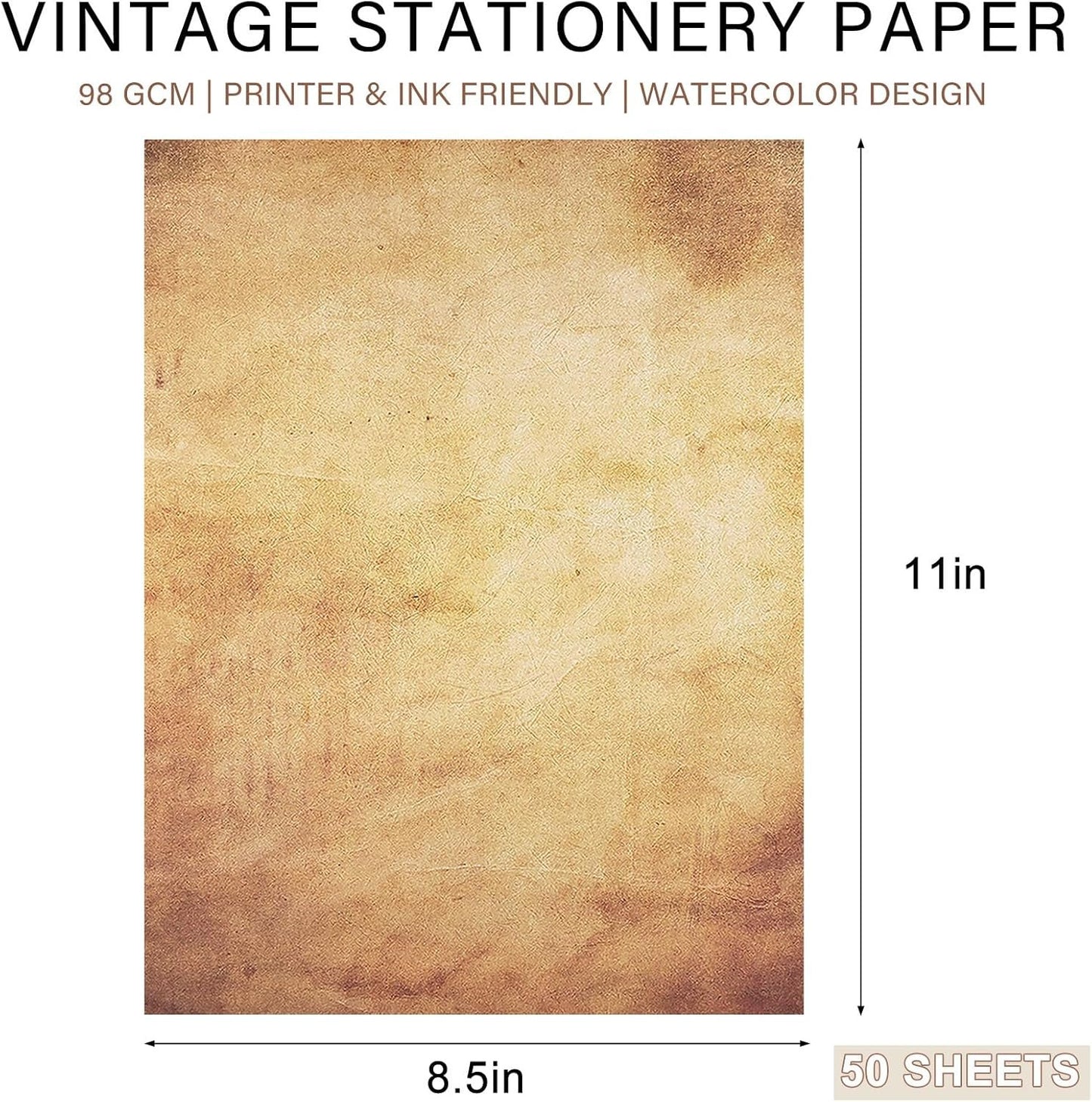 48 Pack Antique Parchment Stationary Paper 8.5"x 11" Vintage Paper for Journal Invitations Calligraphy Certifications Double Sided Old Fashion Aged Scrapbook for Writing and Printing