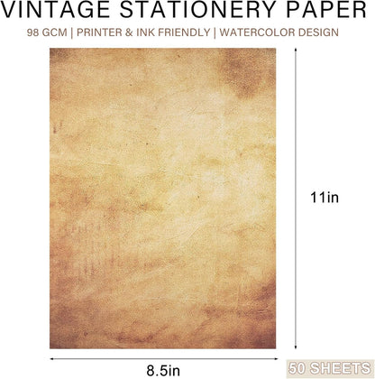 48 Pack Antique Parchment Stationary Paper 8.5"x 11" Vintage Paper for Journal Invitations Calligraphy Certifications Double Sided Old Fashion Aged Scrapbook for Writing and Printing