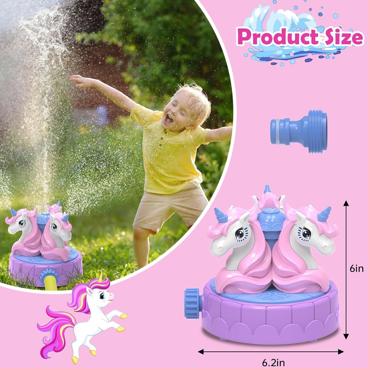 Outdoor Water Toys Sprinkler for Kids: Unicorn Spinning Sprinkler Summer Outside Toys Attached to Garden Hose, Outdoor Water Play Splashing Fun for Backyard Garden Game, Gift for Kids Age 3-5 4-8