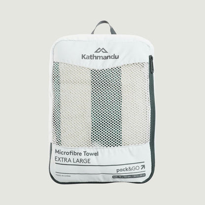 Kathmandu Microfibre Extra Large Compact Lightweight Quick Drying Soft Towel Unisex Silver Grey/Dark Spruce Stripe XL