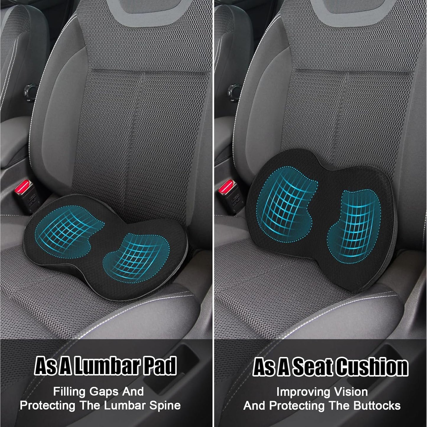 WODHMIEY Car Seat Cushion, Thicker High Back, Front, Breathable Fabric, Ergonomic Design, 440 * 240 * 95mm, Memory Foam Car Seat Pad for Car Truck Seat Office Chair Wheelchairs (Black)