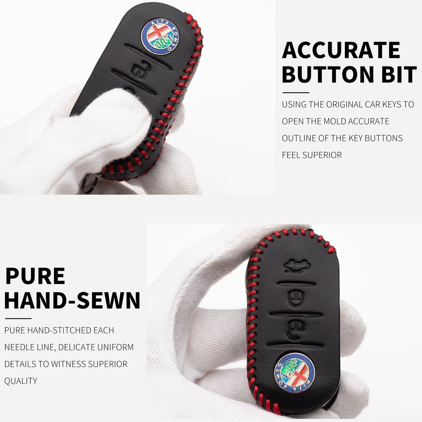 KASER Leather Shell Case Cover with Keyring for Alfa Romeo Mito Giulietta 159 Key 3 Buttons Protection Remote Control Car (Red Edition), red