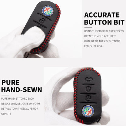 KASER Leather Shell Case Cover with Keyring for Alfa Romeo Mito Giulietta 159 Key 3 Buttons Protection Remote Control Car (Red Edition), red