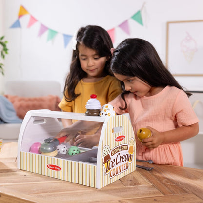 Melissa & Doug Wooden Scoop and Serve Ice Cream Counter (28 pcs) | Play Food and Accessories | Pretend Food, Ice Cream Toys, Ice Cream Shop Toys For Kids Ages 3+