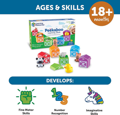 Learning Resources Peekaboo Learning Farm - 10 Pieces, Ages 18+ Months Toddler Learning Toys, Counting and Sorting Toys, Farm Animals Toys