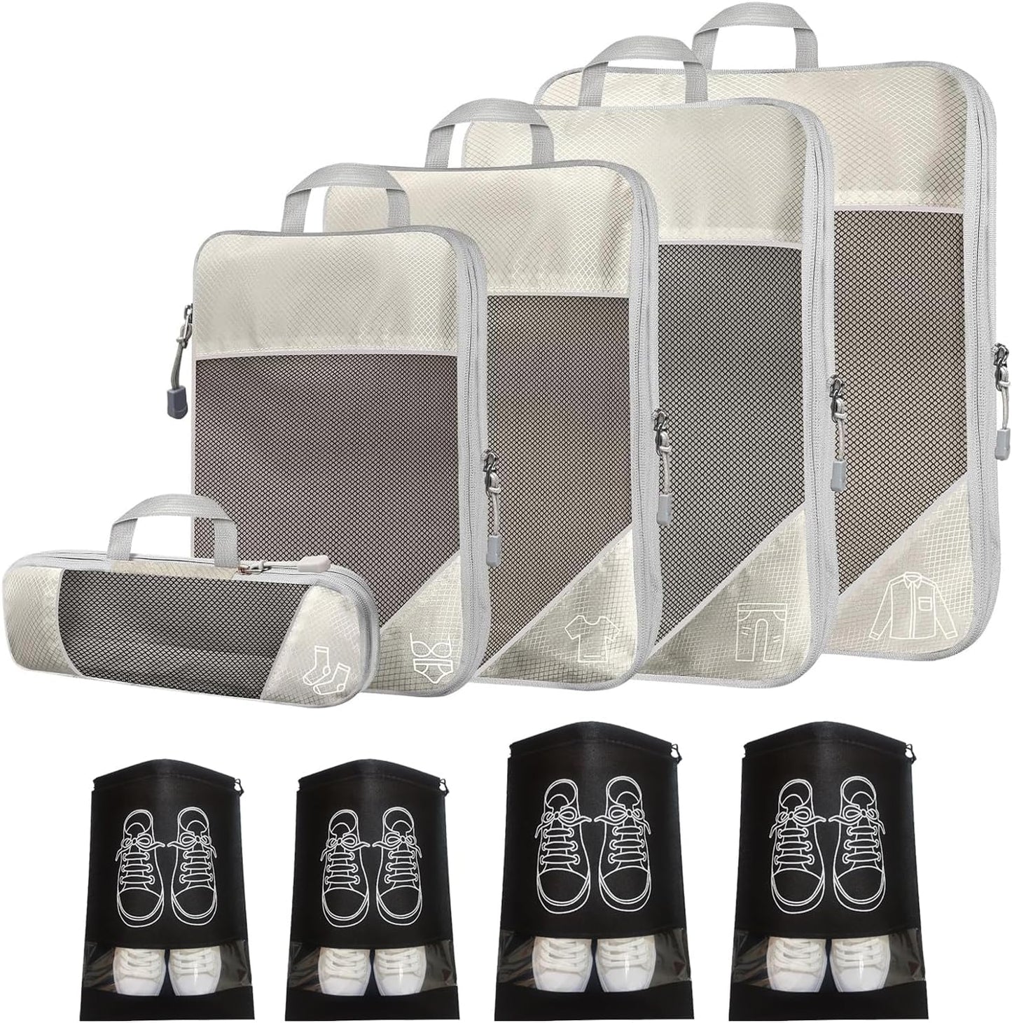 Packing Cubes, 9pcs Lanmalaterra Compression Packing Cubes for Travel Packing Cube Organisers Compression Bags Luggage Travel Accessories for Suitcases (Beige) (9pcs-Beige)