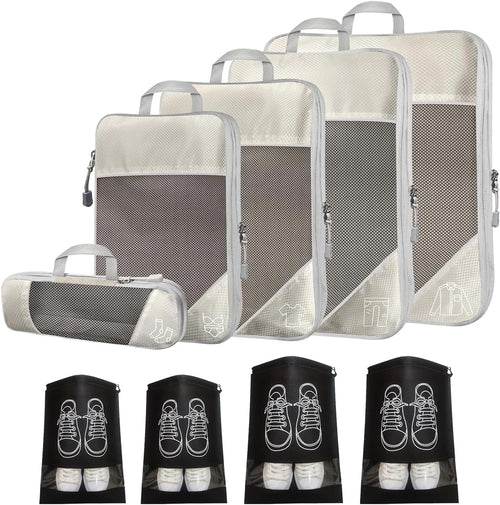 Packing Cubes, 9pcs Lanmalaterra Compression Packing Cubes for Travel Packing Cube Organisers Compression Bags Luggage Travel Accessories for Suitcases (Beige) (9pcs-Beige)