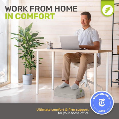 ErgoFoam Adjustable Ergonomic Foot Rest - Grey Metal Frame with Velvet Cover - Under Desk Foot Rest