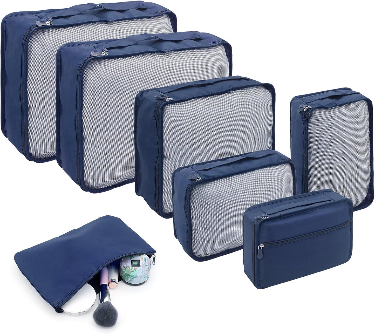 ShawFly Suitcase Organizer Packing Cubes, 7 Pieces Travel Cubes for Suitcase Lightweight Luggage Packing Organizer Essential Travel Bags for Travel Accessories (Blue)