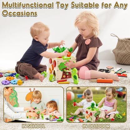 Montessori Wooden Educational Toys, Wooden Activity Cube Center Toys, Baby Toy 6 to 12 Months, Preschool Learning Activities, Fine Motor Skills Sensory Toys for 2 3 4 Year Old Boys Girls