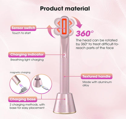 Dermal-Tech Advance 360 4-in-1 Facial Skincare Wand | Red Light Therapy for Face and Neck | Face Massager & Microcurrent Facial Device | Rose Gold
