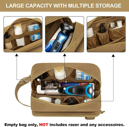 Prokva Tactical Toiletry Travel Bag for Men, Dopp Kit Shaving Organizer Case for Toiletries, Shower and Grooming Care Accessories, Khaki(Empty Bag Only, Patent Design)